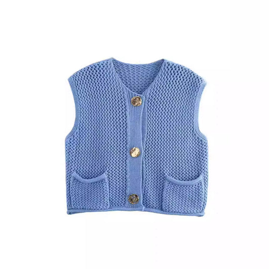 Damen Strickweste mit Knopfdetails und praktischen Taschen R&B