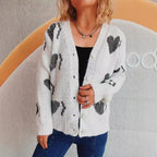 Damen gestrickte Cardigan mit Herzmuster und Knopfdetails R&B