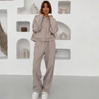 Damen nan cropped Kapuzenjacke mit durchgehendem Reißverschluss und taillenhoher Jogginghose Set R&B
