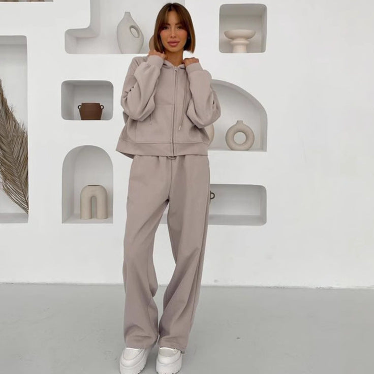 Damen nan cropped Kapuzenjacke mit durchgehendem Reißverschluss und taillenhoher Jogginghose Set R&B