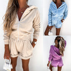 Damen nan Velours Trainingsset mit Kapuzenjacke und Shorts R&B