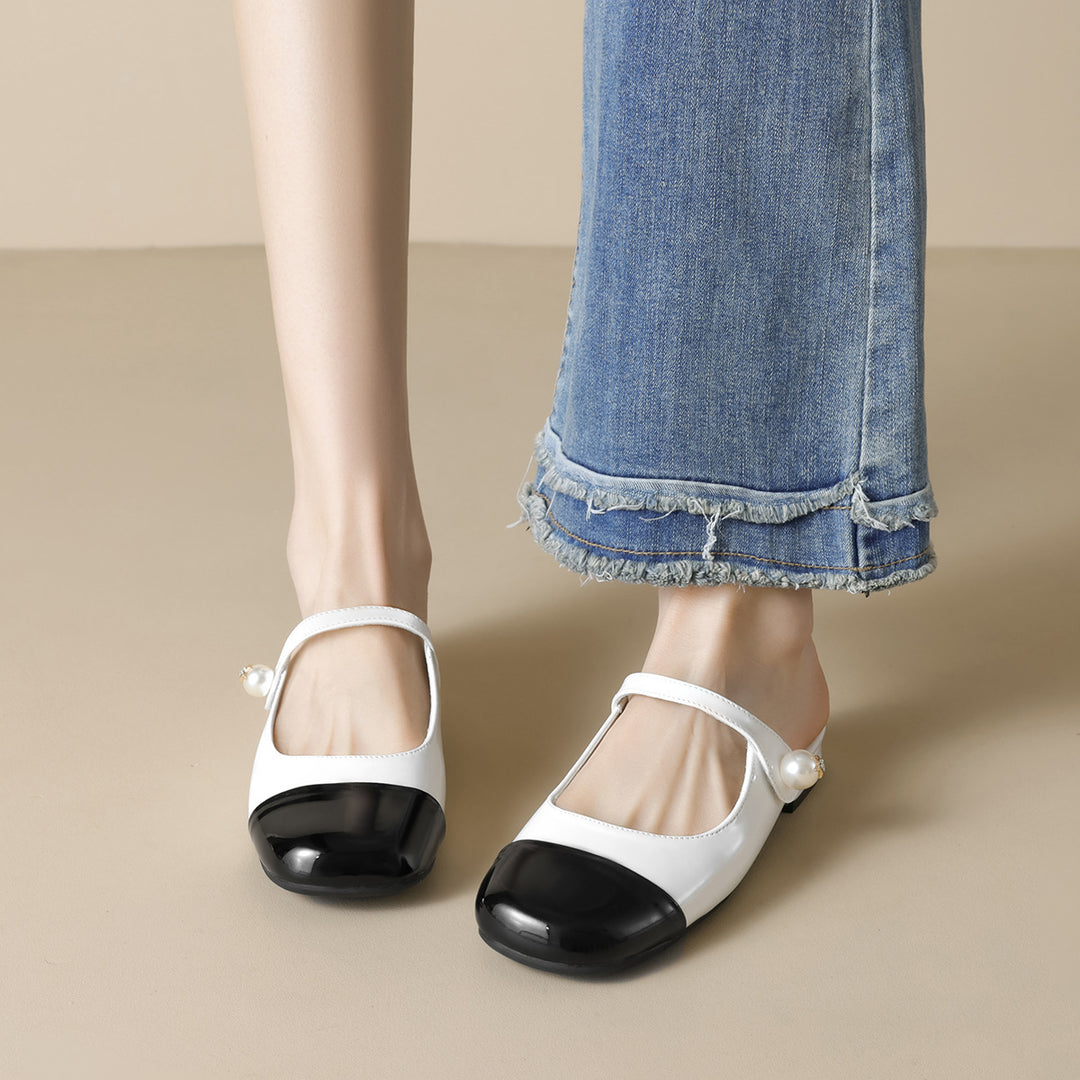Damen elegante Mules mit modischem Riemen und ansprechendem Farbkontrast R&B