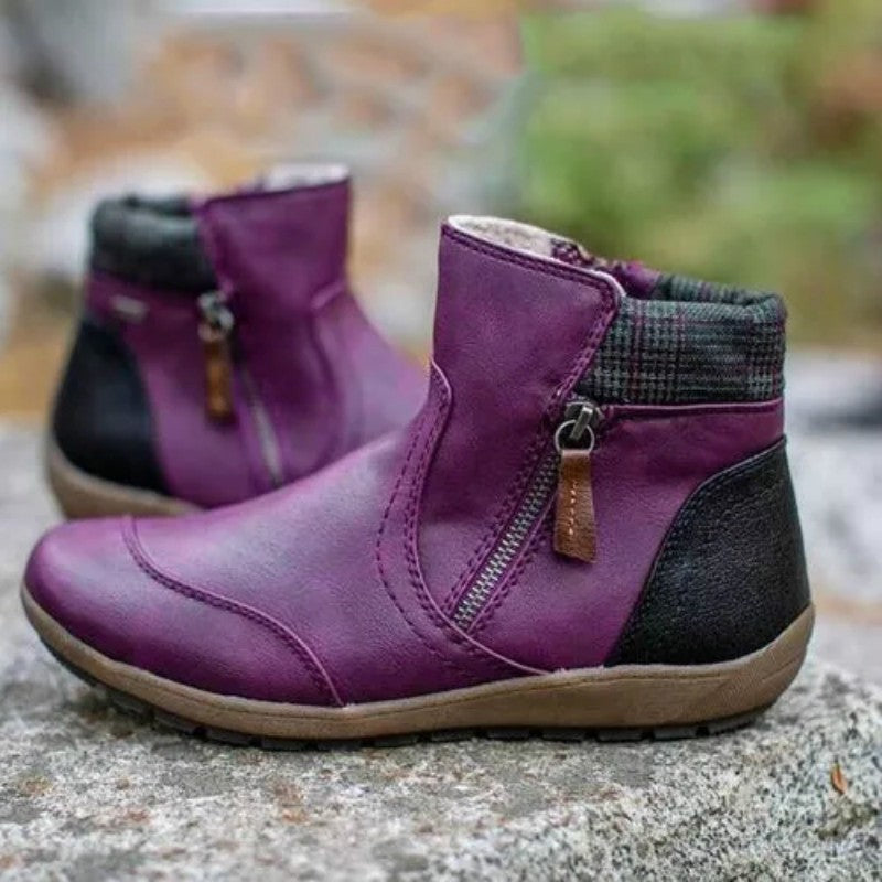 Damen nan lederoptik gefütterte Stiefelette mit seitlichem Reißverschluss und rutschfester Laufsohle R&B