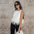 Damen Elegantes Top mit Federn und Rundhalsausschnitt R&B