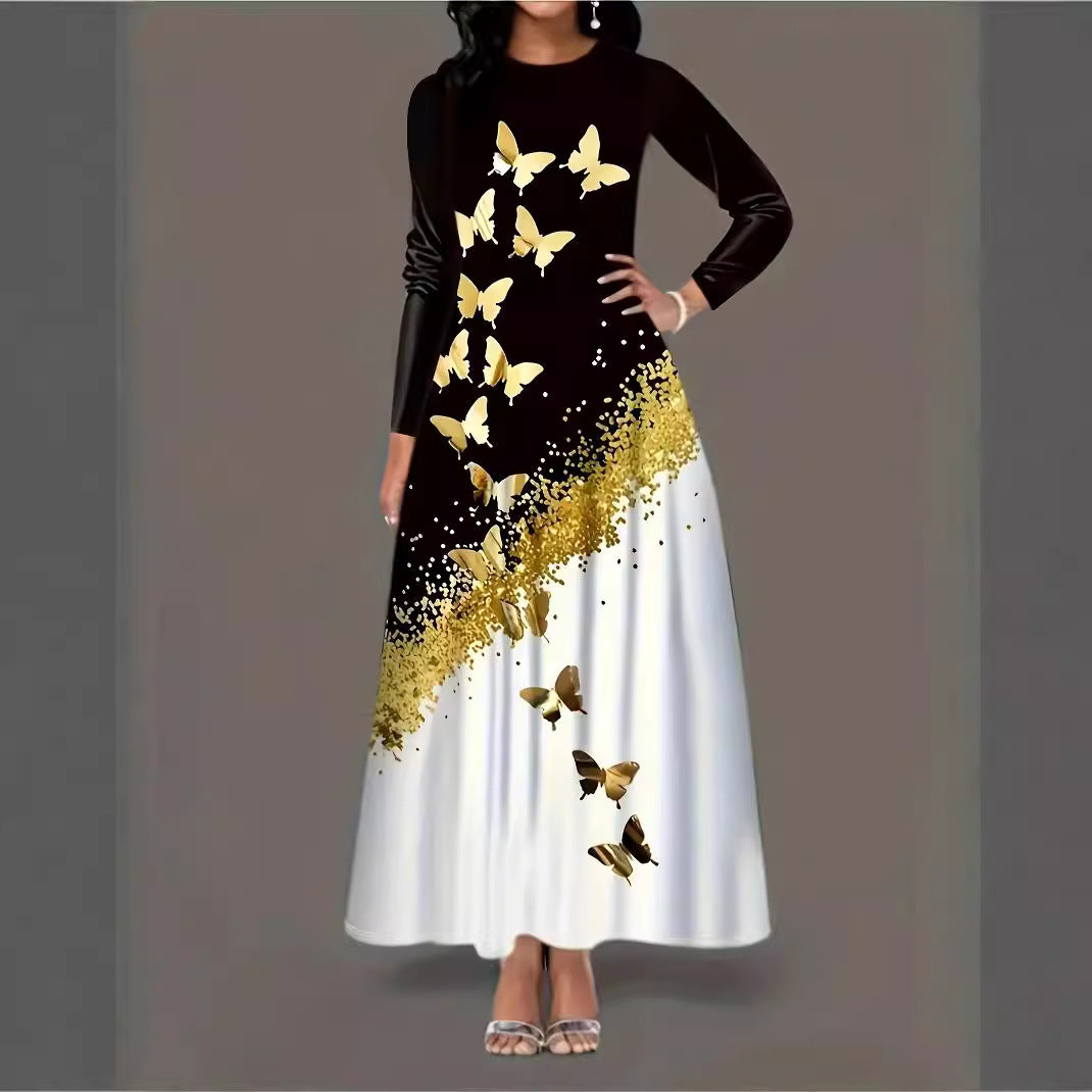 Damen Maxikleid mit elegantem Design und lR&Bendigem Schmetterlingsdruck R&B