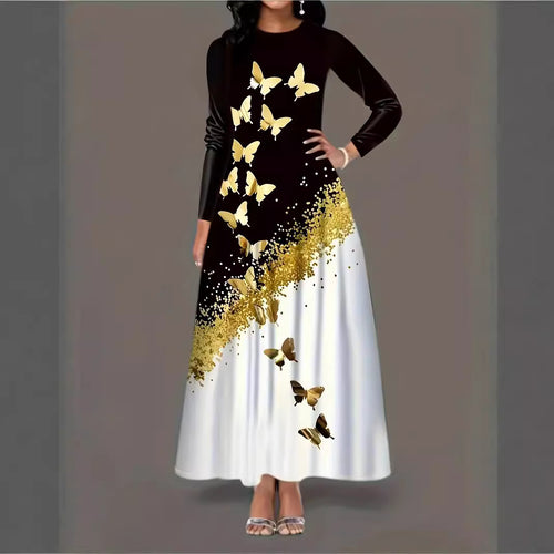 Damen Maxikleid mit elegantem Design und lebendigem Schmetterlingsdruck R&B