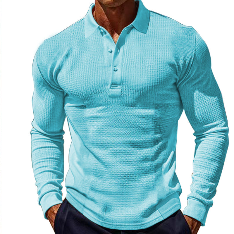 Herren Langarm-Henley-Shirt aus atmungsaktivem Strukturmaterial mit dekorativen Knöpfen R&B