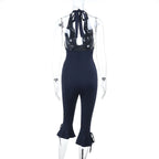 Damen Eleganter Jumpsuit mit hochgeschlossenem Design und Rüschendetails R&B