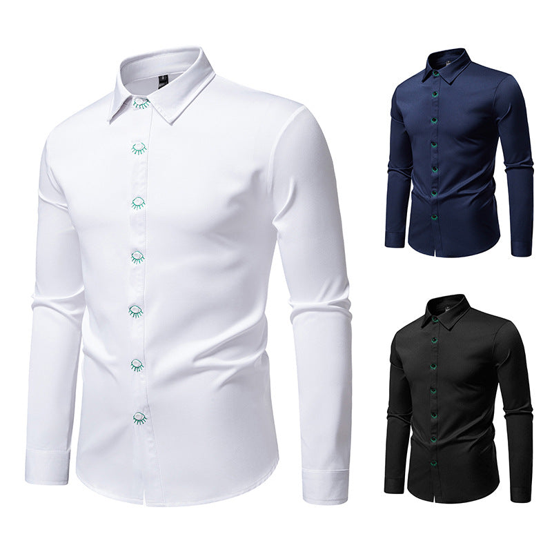 Herren elegantes Langarmhemd mit kreativen Stickdetails R&B