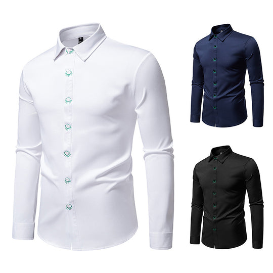 Herren elegantes Langarmhemd mit kreativen Stickdetails R&B