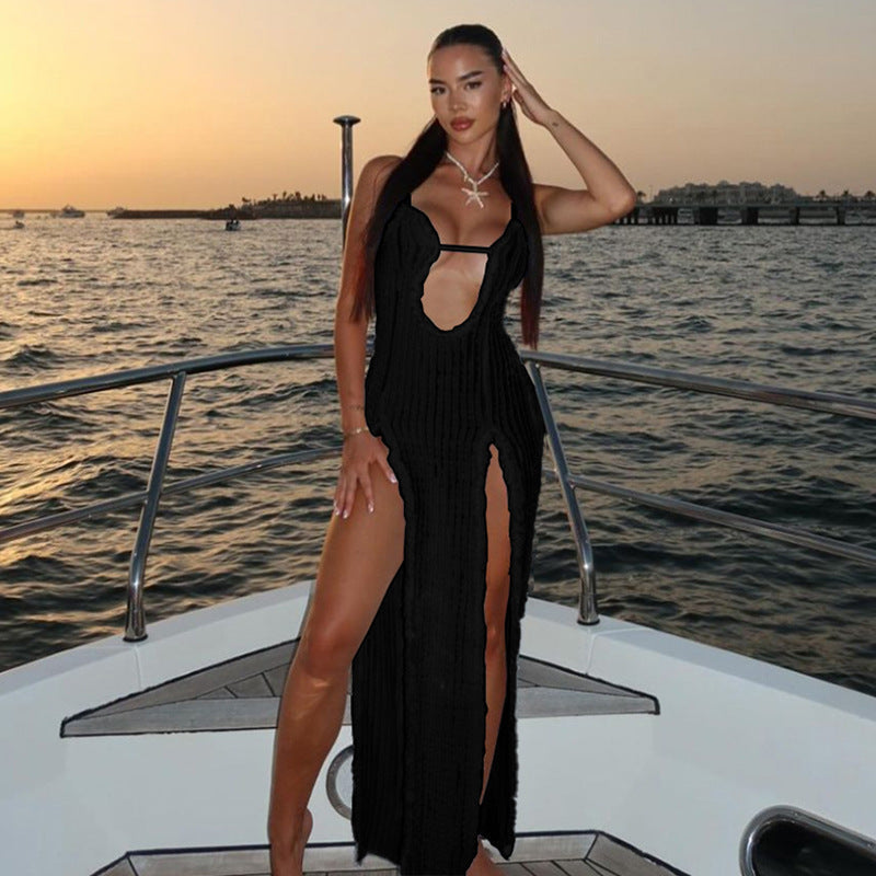 Damen Raffiniertes Strandkleid mit tiefem Ausschnitt und seitlichem Schlitz R&B