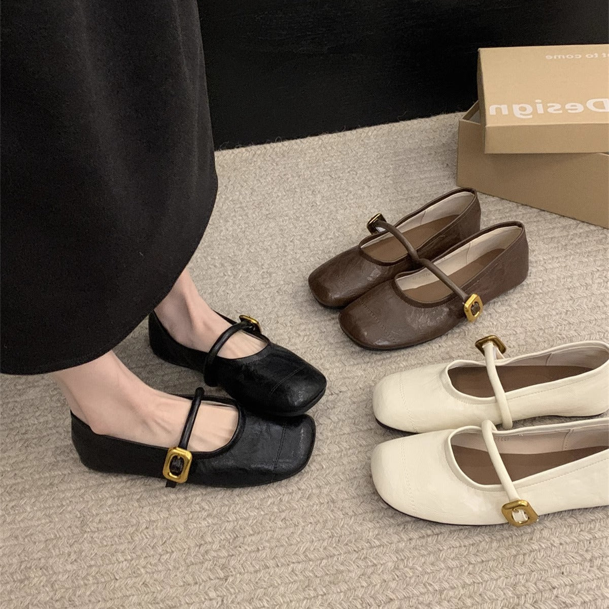 Damen elegante Ballerinas mit modischem Riemen und komfortabler Sohle R&B