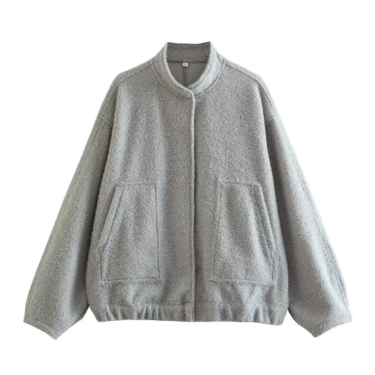 Damen Oversized Wolljacke im schlichten Design R&B