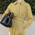Damen Modische Oversized-Jacke mit Gürtel und hochgeschlossenem Kragen R&B