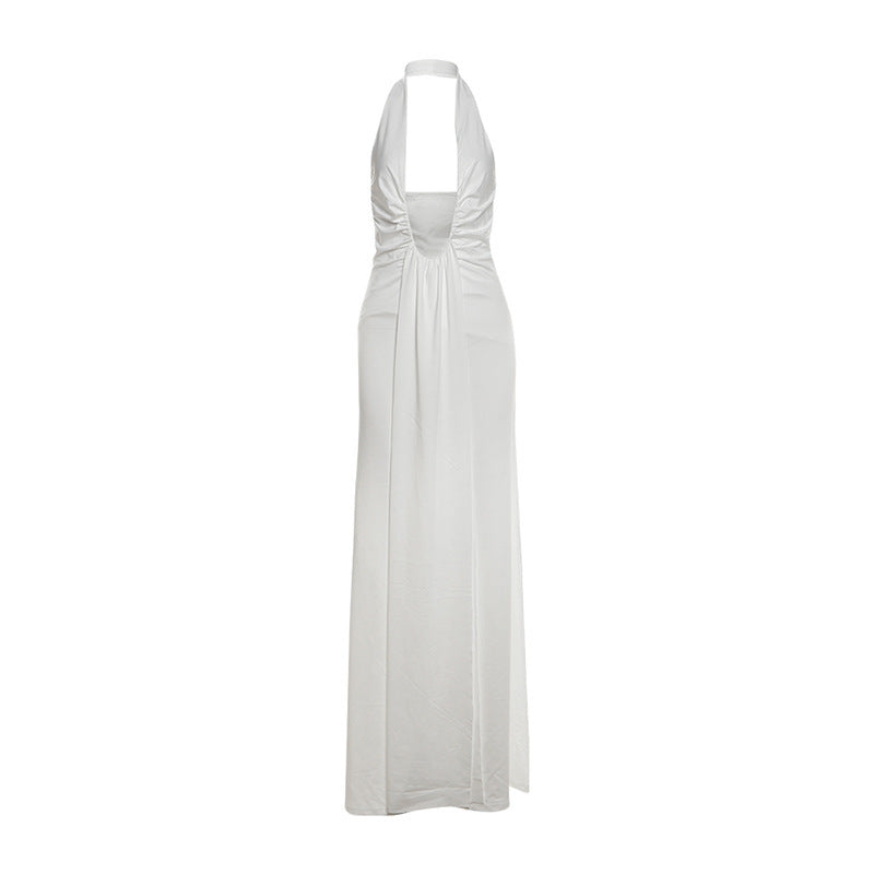 Damen Maxikleid mit tiefem V-Ausschnitt und eleganten Drapierungen R&B
