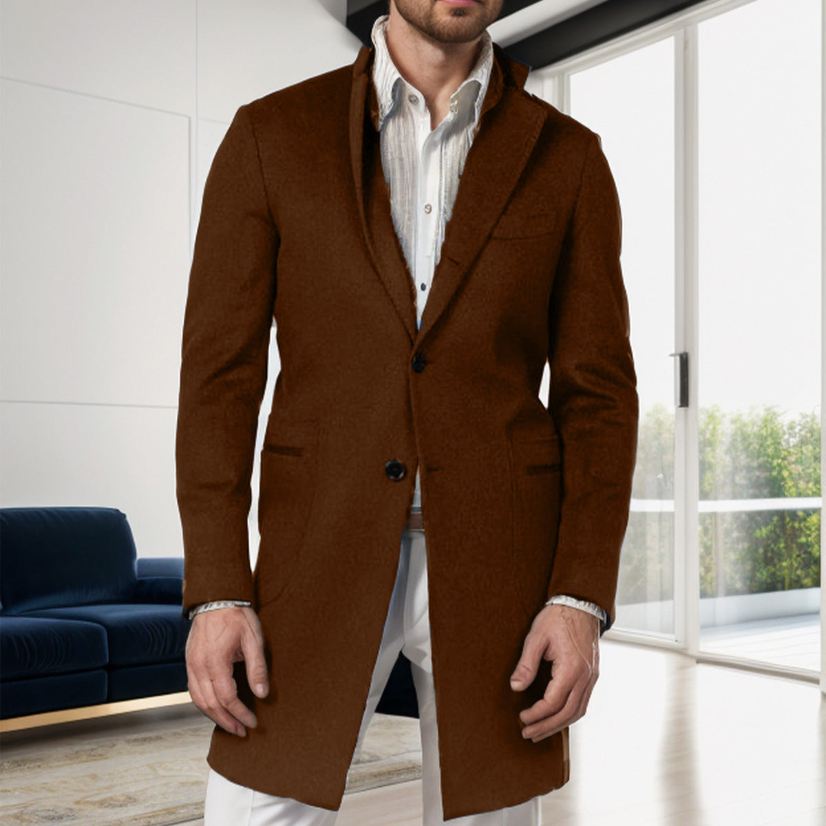 Herren eleganter, taillierter Übergangsmantel aus hochwertiger Wolle R&B