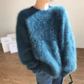 Damen Flauschiger Rundhals-Pullover mit lässigem Schnitt und oversized Passform