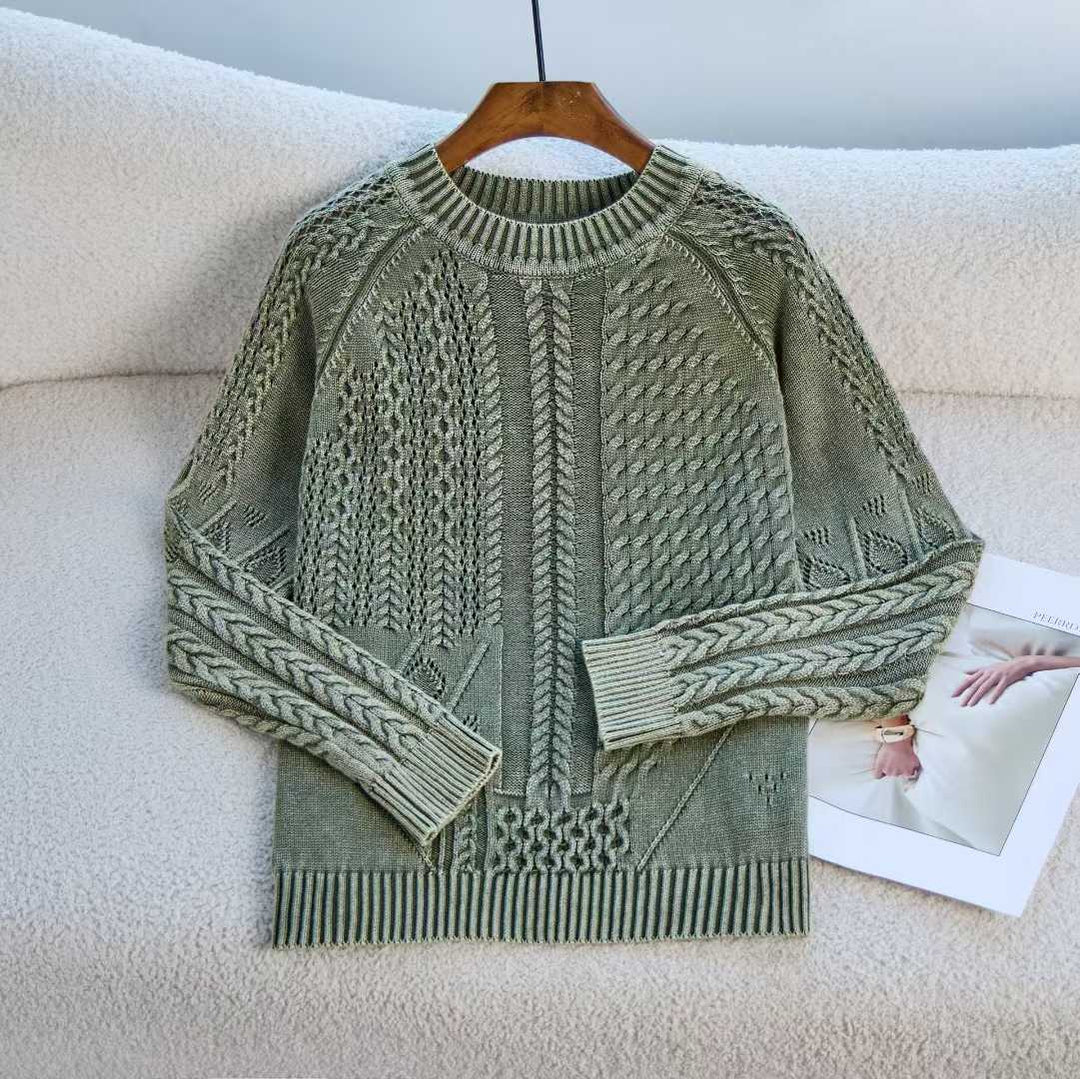 Damen Grob gestrickter Pullover mit Zopfmuster und lässigem Schnitt R&B