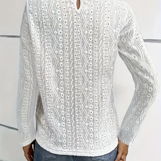 Damen elegante Bluse mit Spitzeneinsätzen und detailliertem Lochmuster R&B