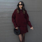 Damen kuscheliges Strickensemble mit hochgeschlossenem Design und ausgestelltem Rock R&B