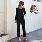 Damen lässiger Jumpsuit mit praktischen Taschen und elegantem Knopfdesign R&B