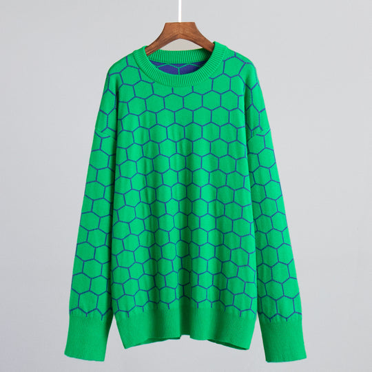 Damen Kreativer Strickpullover mit Wabenmuster R&B