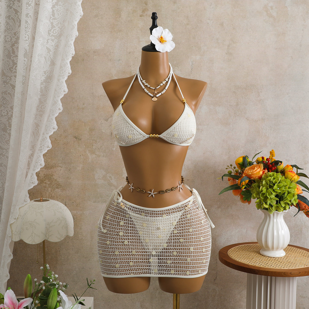 Damen Triangel-Bikini mit transparentem Überrock und funkelnden Details R&B