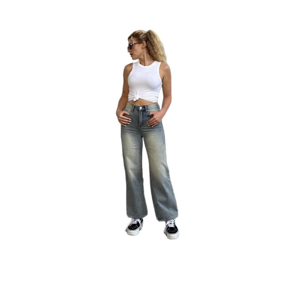 Damen Weite High-Waist Jeans im klassischen Vintage-Stil mit modernen Waschungen R&B