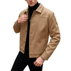 Herren nan moderner Trucker-Overshirt aus Velourslederimitat mit Ziernähten und aufgesetzten Taschen R&B