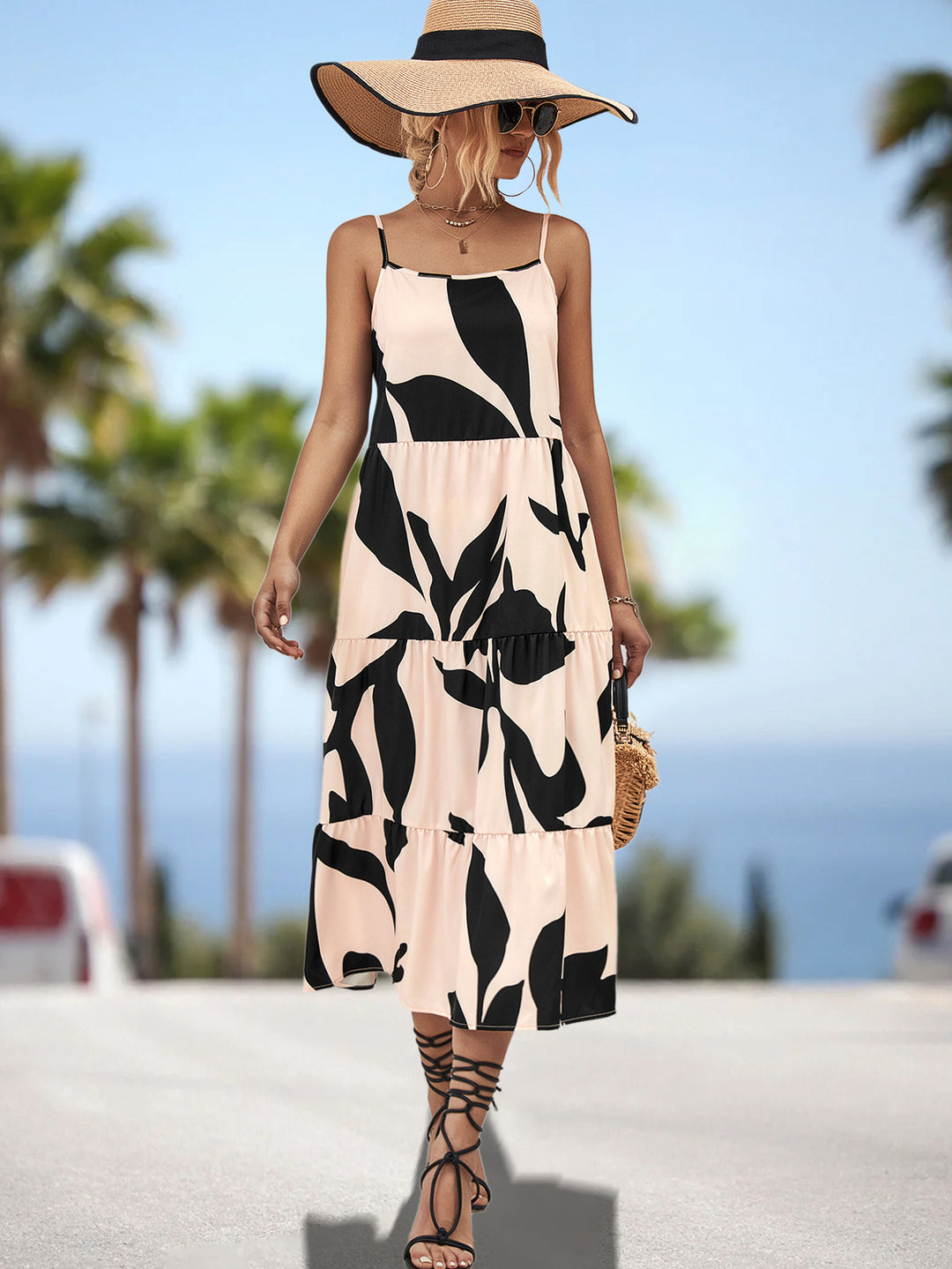 Damen Maxikleid mit elegantem Rüschen-Design und botanischem Print R&B