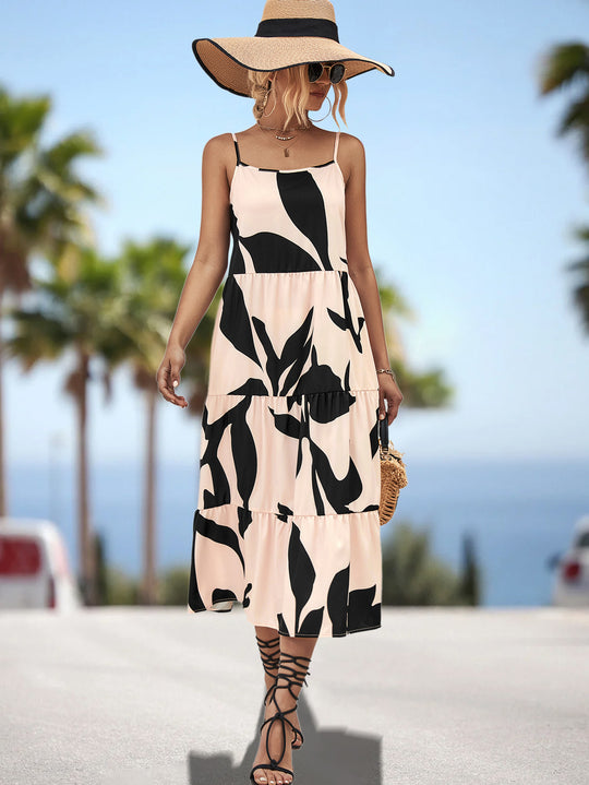 Damen Maxikleid mit elegantem Rüschen-Design und botanischem Print R&B