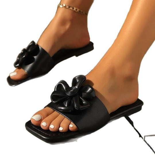 Damen Flauscher Slides mit eleganter Schleifen-Applikation R&B