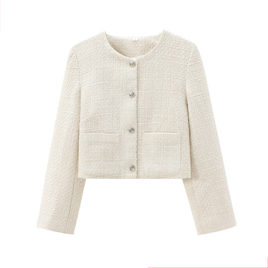 Damen elegante Kurzjacke im strukturierten Tweed-Stil mit praktischen Taschen R&B