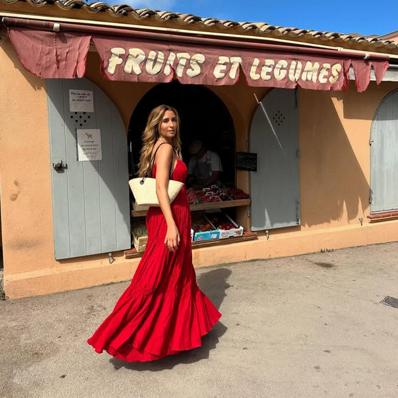 Damen Maxikleid mit raffinierten Falten und zarten Spaghettiträgern R&B