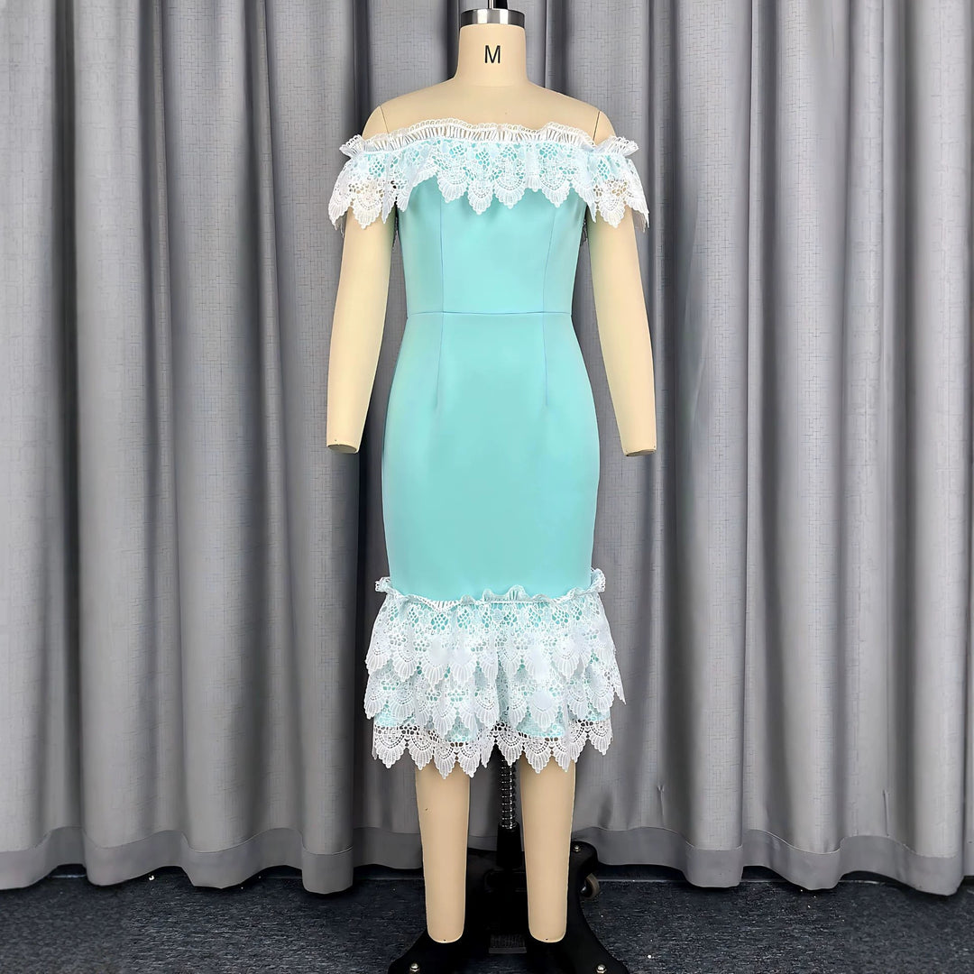 Damen figurbetontes Kleid mit Rüschenabschluss R&B