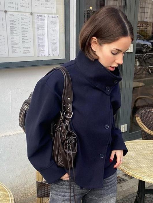 Damen modische Wolljacke mit strukturiertem Kragen und elegantem Schnitt R&B