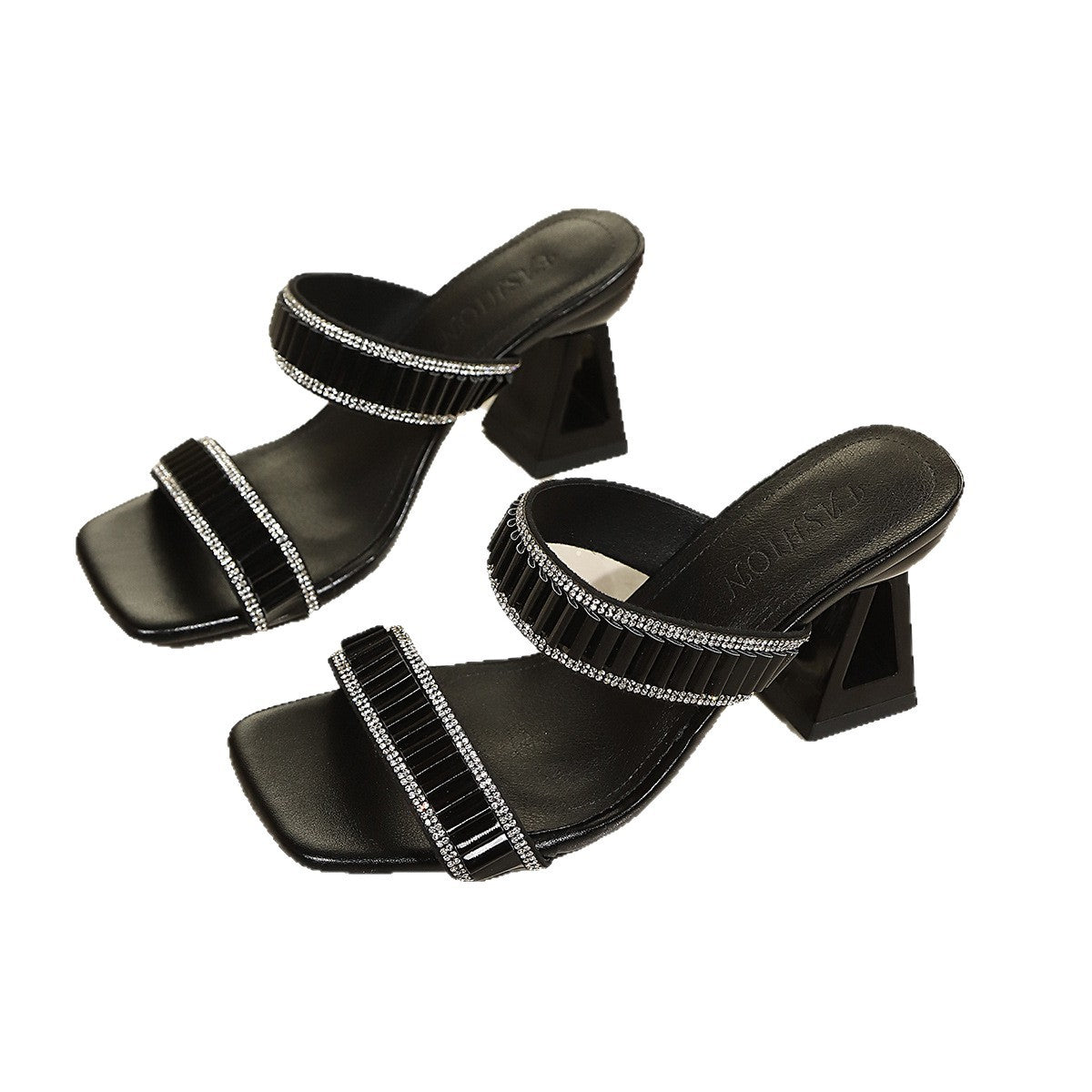 Damen glamouröse Blockabsatz-Sandalen mit funkelndem Strassdesign R&B