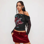 Damen Trendy Shirt mit transparenten Ärmeln R&B