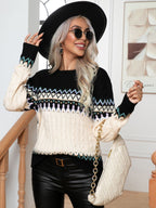 Damen Strickpullover mit Nordic-Muster und hohem Kragen R&B