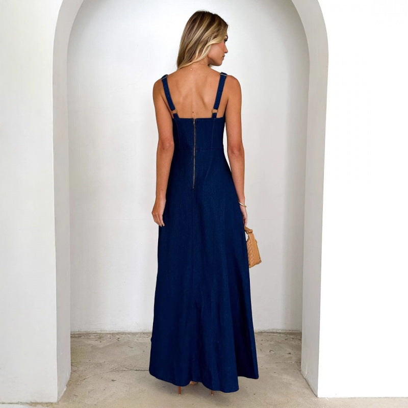 Damen Maxikleid mit schmalen Trägern und tailliertem Oberteil R&B