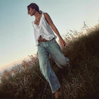 Damen Weite Hochtaillierte Jeans