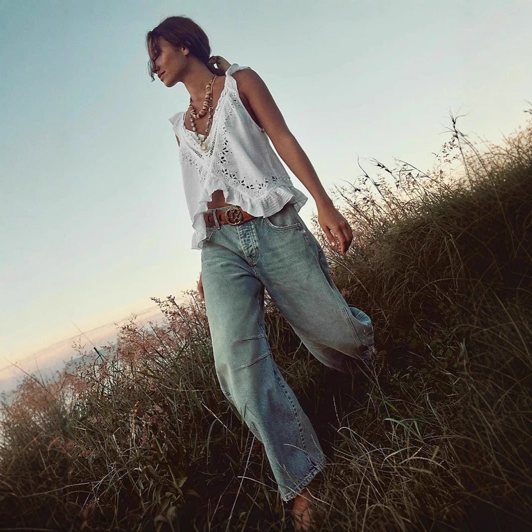 Damen Weite Hochtaillierte Jeans