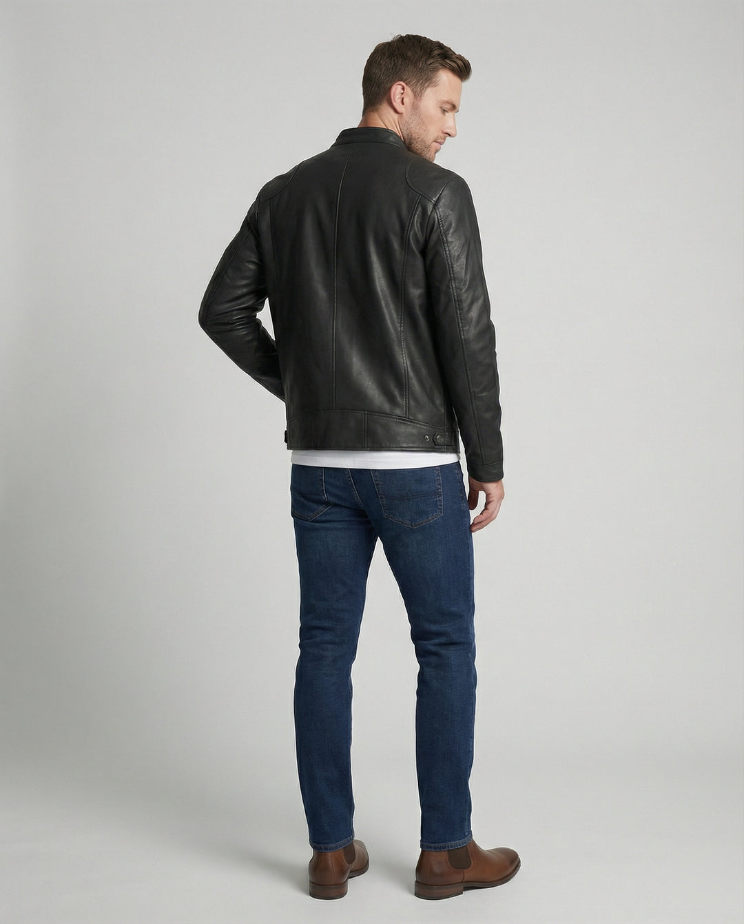 Herren Kunstlederjacke mit warmem Innenfutter R&B