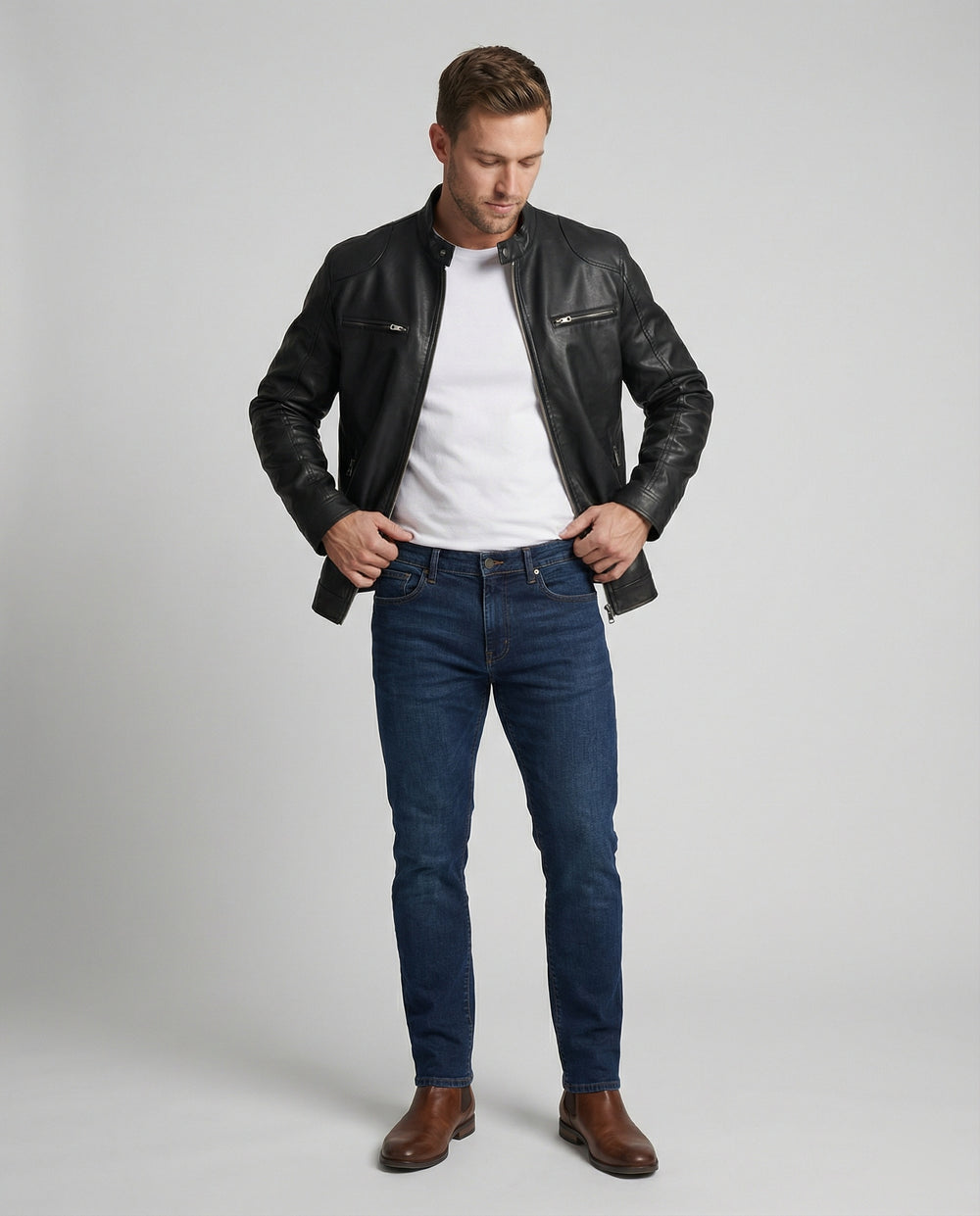 Herren Kunstlederjacke mit warmem Innenfutter R&B