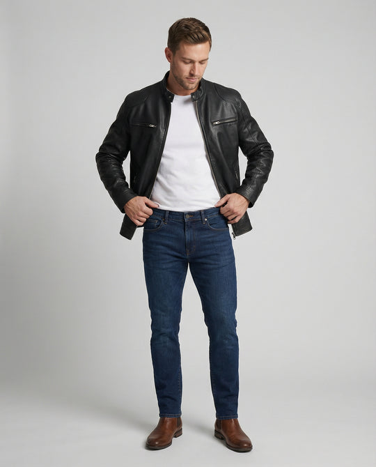 Herren Kunstlederjacke mit warmem Innenfutter R&B