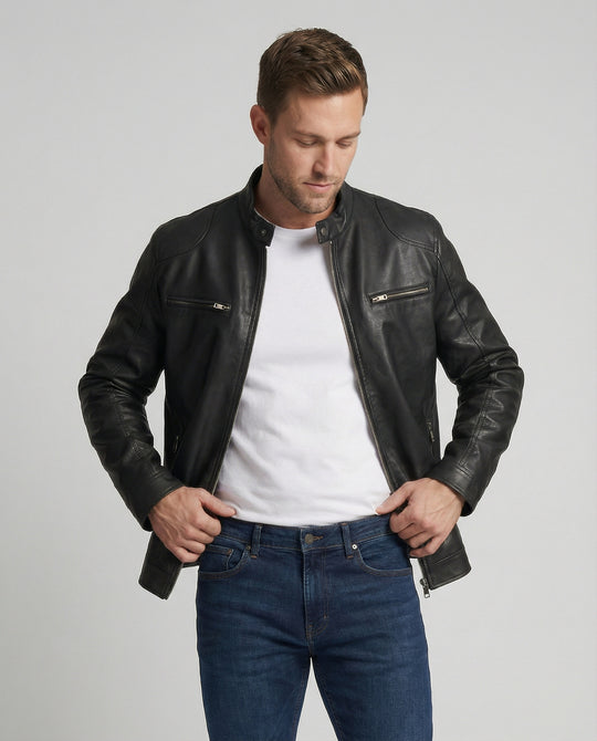 Herren Kunstlederjacke mit warmem Innenfutter R&B