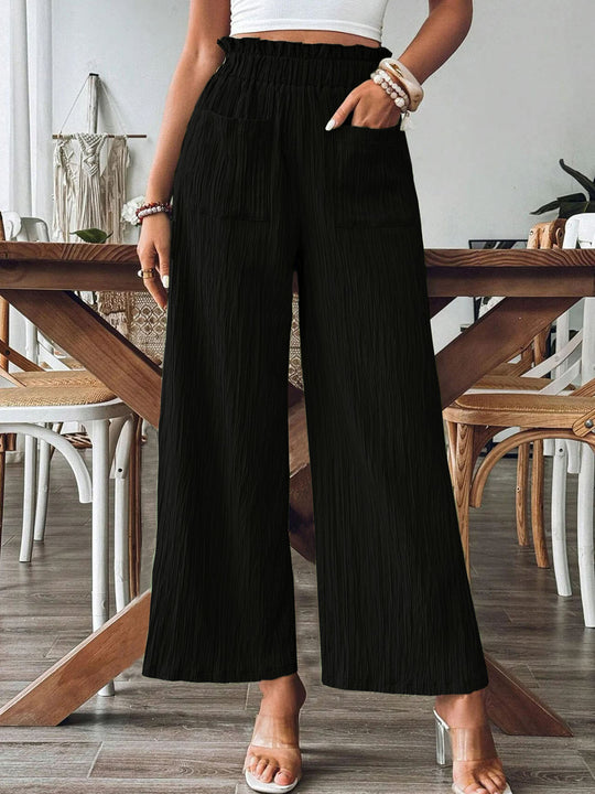 Damen Weitgeschnittene Leinenhose mit elastischem Bund und praktischen Taschen R&B