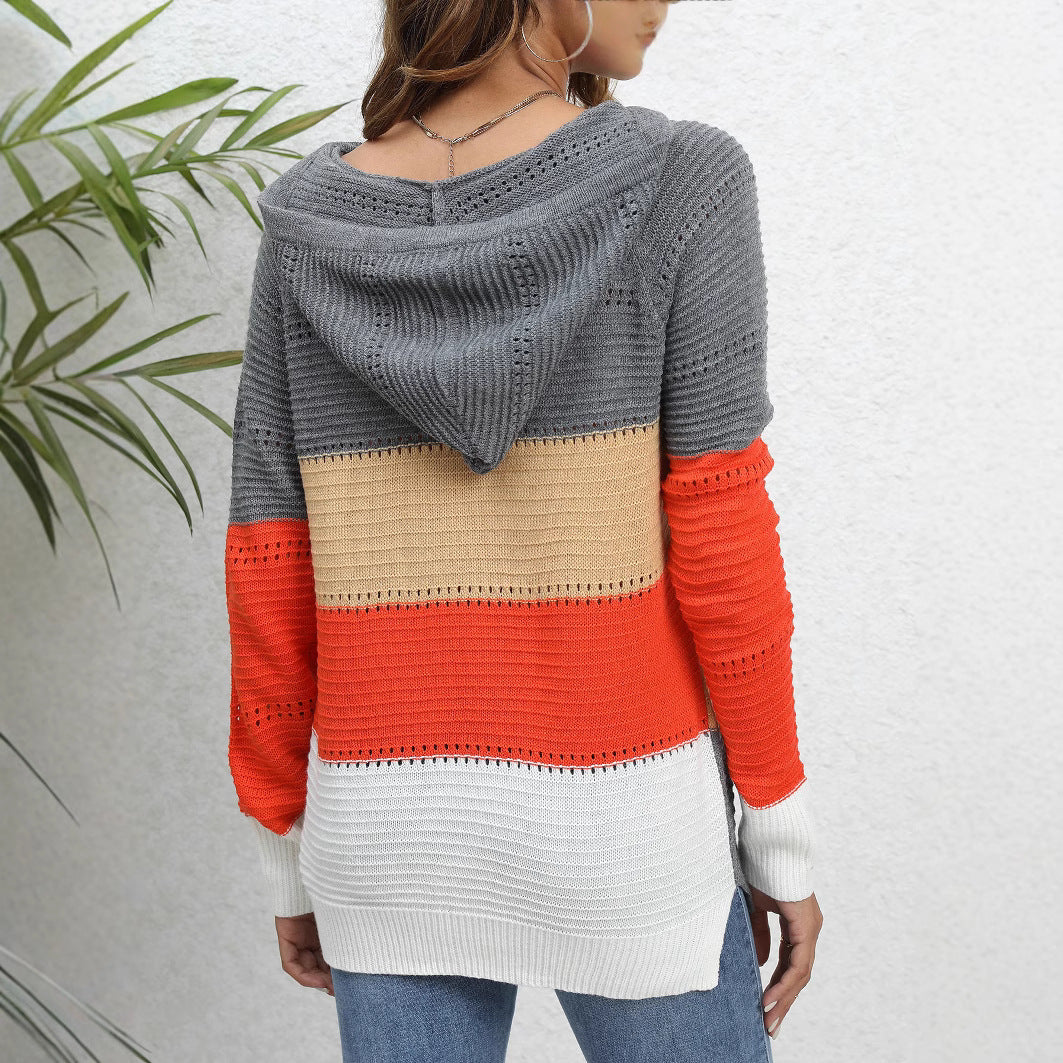 Damen Pullover mit lässigem Kapuzen-Design und einzigartigem Streifenmuster R&B