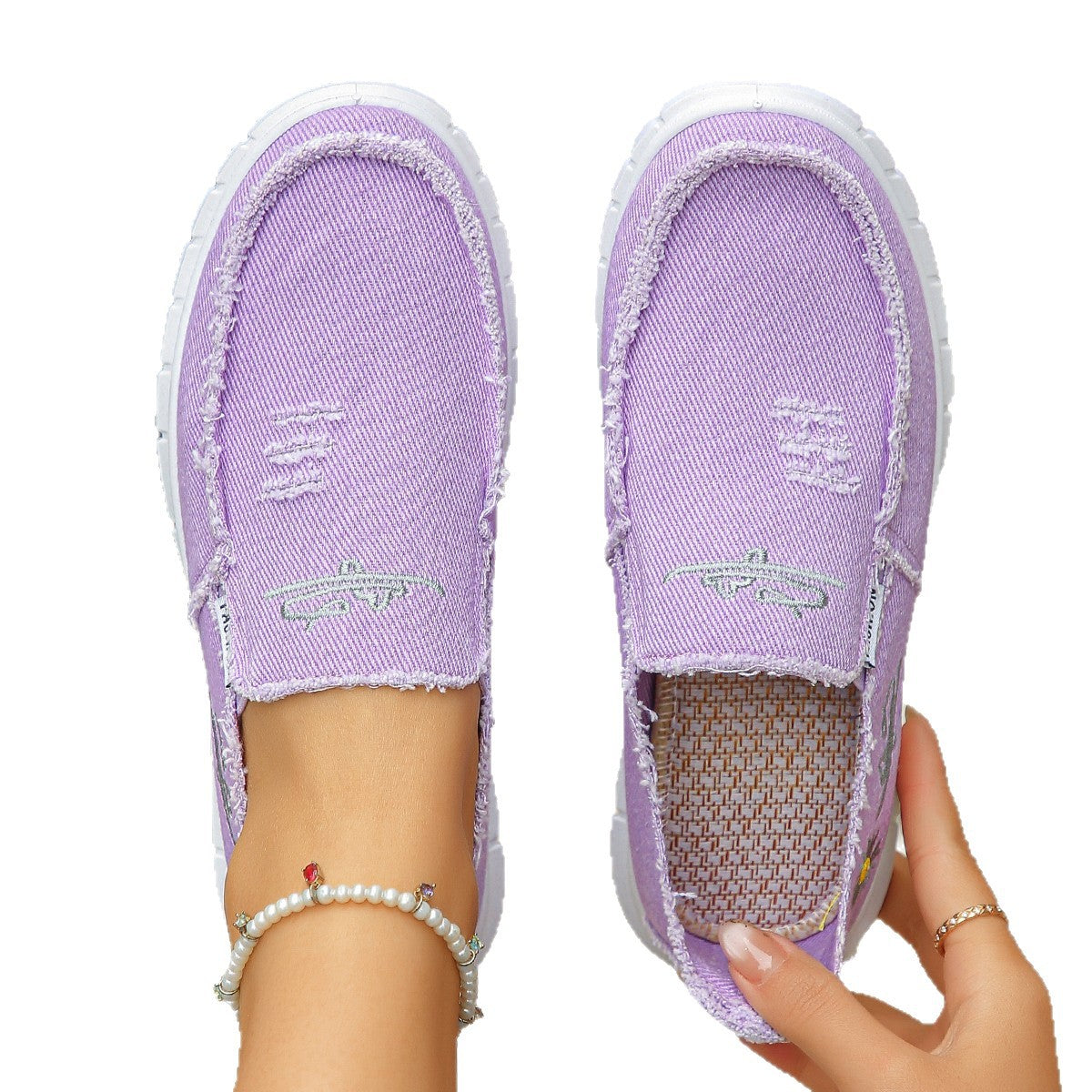 Damen lässige Slip-On Sneaker aus denimähnlichem Material R&B