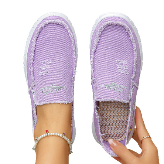 Damen lässige Slip-On Sneaker aus denimähnlichem Material R&B
